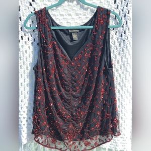 Lane Bryant size 18 Black Tank with mesh overlay and red beading and sequins